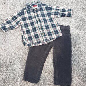 Oshkosh Plaid Button Up Shirt & Corduroy Lined Pants Set Size 12 Month  /B48